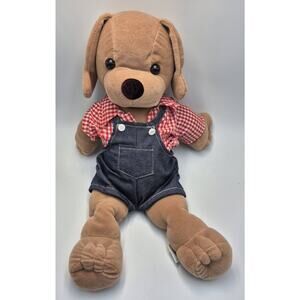 Vintage 1986 Plush Country Dog Denim Overalls Red White Checked Shirt 16" Korea